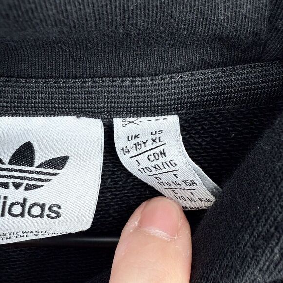 Adidas Black Logo Cropped Hooded Sweatshirt Kids Size XL - Picture 3 of 4